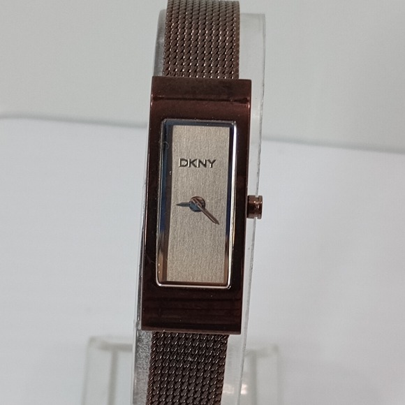 DKNY Women Chocolate Brown Slim Mesh Watch Minimalist Rectangular New Battery - Picture 3 of 11